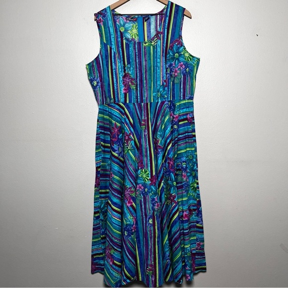 VTG Phool Women Maxi Dress 18W Resort‎ Paradise Floral Swing Summer Vacation - Picture 1 of 9